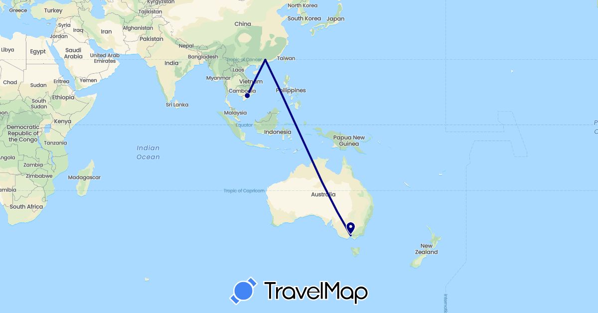 TravelMap itinerary: driving in Australia, China, Vietnam (Asia, Oceania)